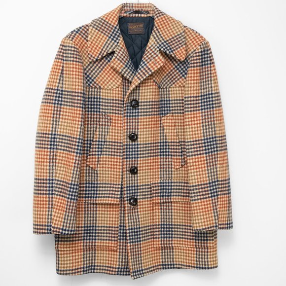Pendleton Other - Vintage Pendleton Jacket 60s Herringbone Plaid Jacket Tan Blue Size Large